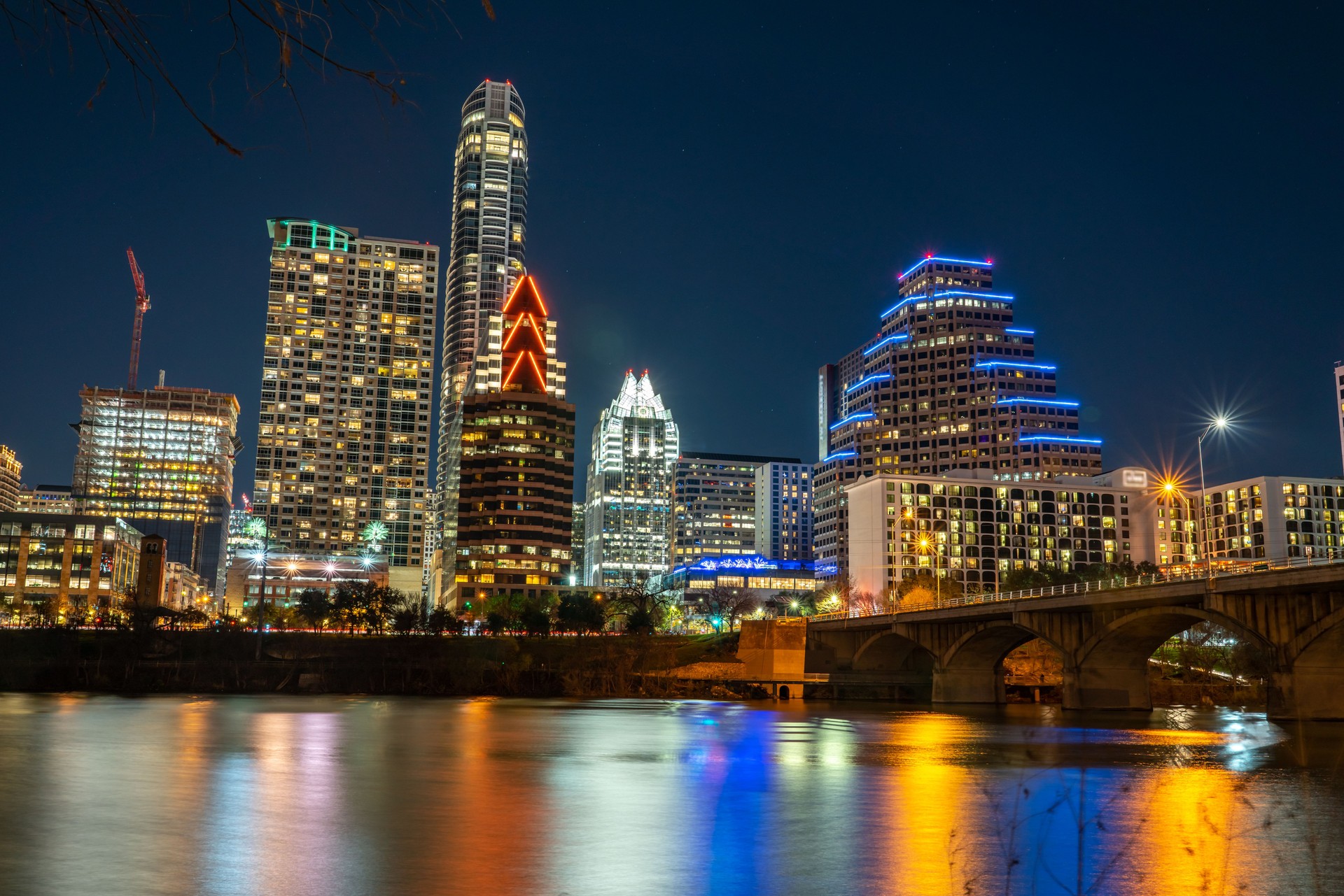 Night View of the Austin Building Skyline With New One Under Construction